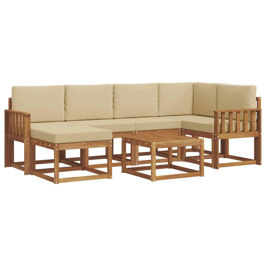 vidaXL Outdoor-Sofagarnitur aus Akazienholz in L-Form mit 7 Teilen, Beige und Braun - Bild 2