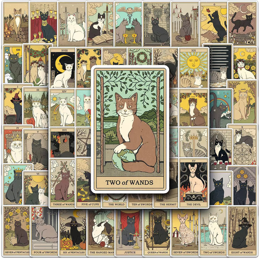 Rspctou Vintage Gothic Katzen-Tarot-Aufkleber, Sticker, 10 Stück - Bild 3
