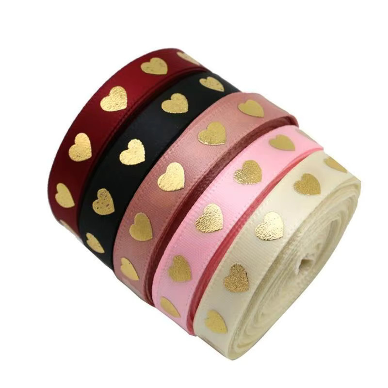 RIBBON HOUSE Geschenkband mit Pfirsich-Herz-Heißprägung, 10 Meter Rolle, Breite: 1 cm, Farben: Pink, Beige und Multicolour - Bild 3