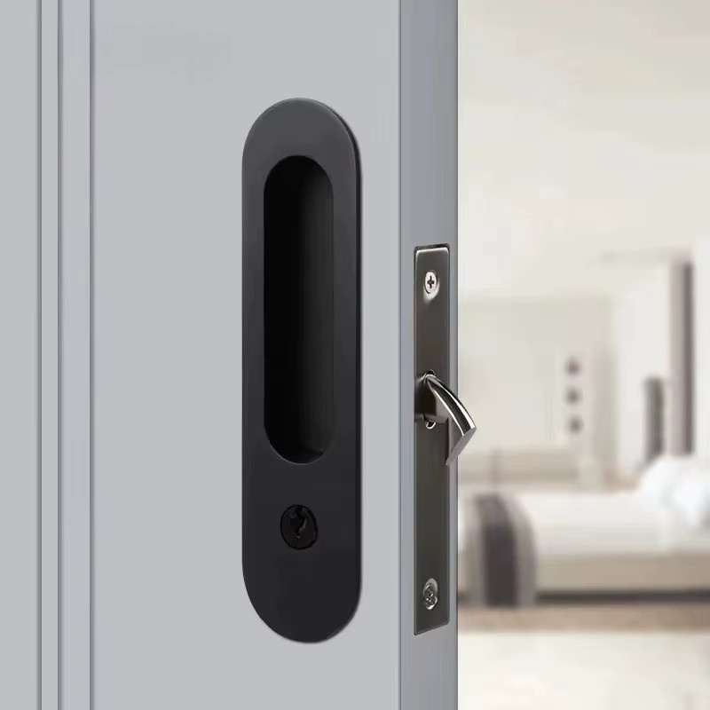 Unsichtbares Schiebetürschloss für Holztüren in Schwarz und Silber - Bild 3