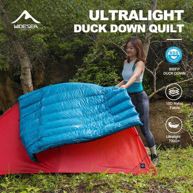 WIDESEA 800FP ultraleichter Camping-Schlafsack aus Entendaunen mit 500 g Füllung und 15D-Nylongewebe in Blau für Erwachsene (-8 °C) - Bild 1