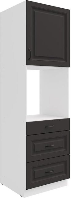 Küchen Backofen Hochschrank Stilo Grau mit 3 Schubkästen, einer Tür und einem offenen Fach, Breite: 60 cm - Bild 1