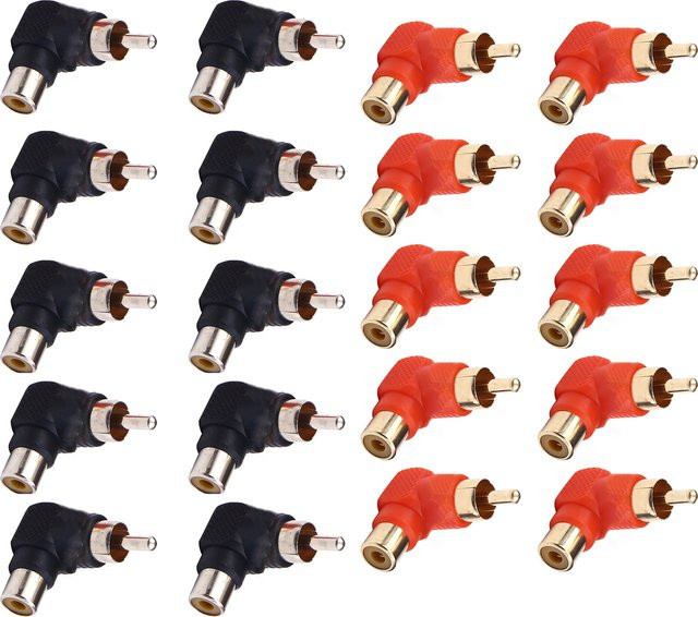 10er Set RCA Adapter Set in Schwarz mit 90 Grad Winkel L-Form als Stecker auf Buchse Extender - Bild 1