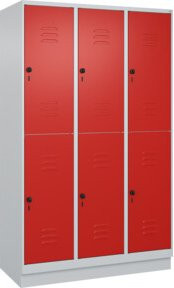 C+P Doppelstock-Spind Classic PLUS mit Sockel, 3 Abteile, Farbe RAL 3020 Verkehrsrot/Grau, B/T/H: 120 x 50 x 195 cm - Bild 1