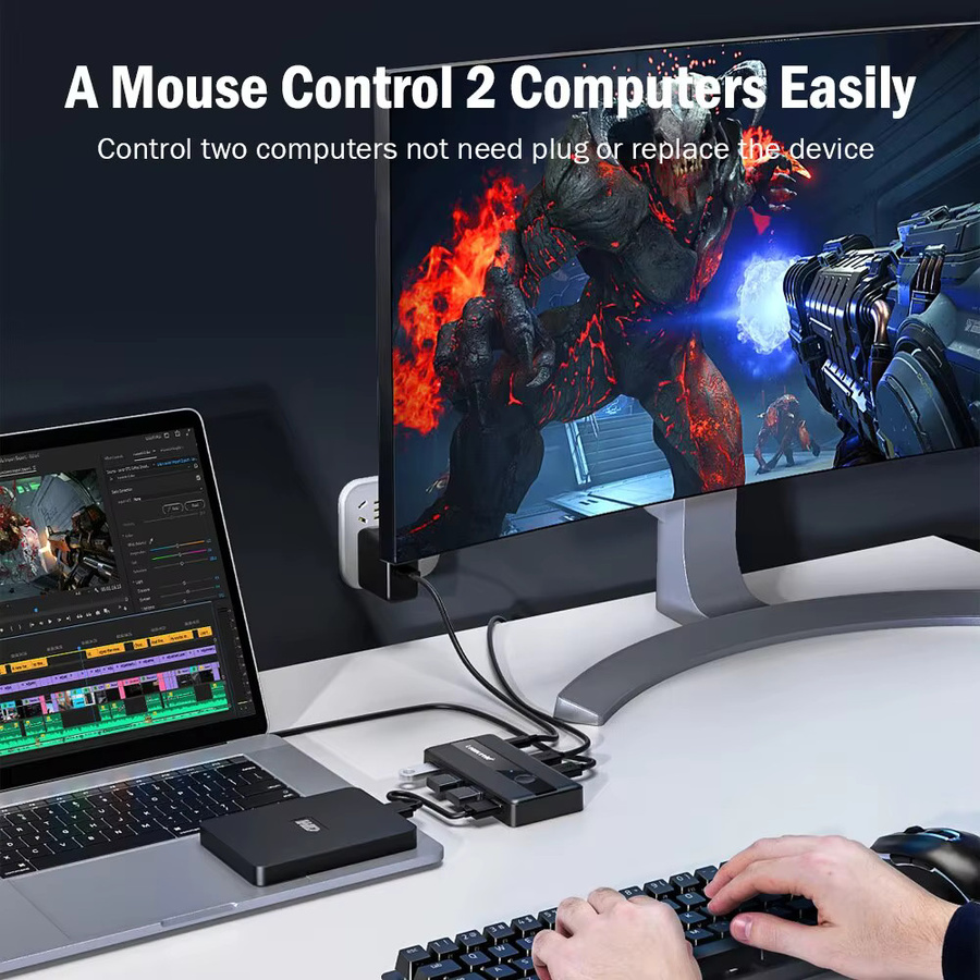 Lemorele USB 3.0 KVM Switch Adapter mit 2 Eingängen und 4 Ausgängen, USB Switcher für Tastatur und Drucker, Schwarz - Bild 5