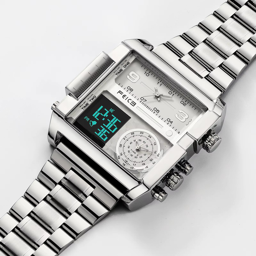 FEICE Armbanduhr, Quarz, Edelstahl, eckig, Silber, Herren - Bild 6