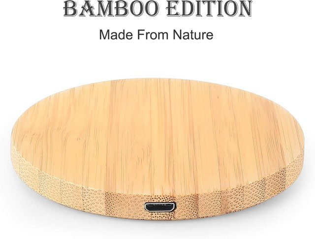 EDEBA Qi Wireless Ladegerät aus Bambusholz mit 15W Schnellladefunktion und USB-C Anschluss in Braun und Beige - Bild 1