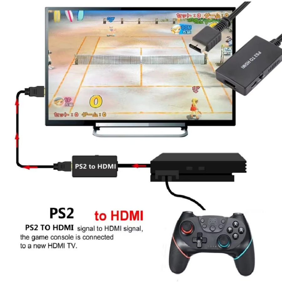 GRWIBEOU PS2 zu HDMI Konverter in Schwarz für Retro-Gaming, unterstützt 1080P Audio Video Adapter für alle PS2 Anzeigemodi - Bild 4