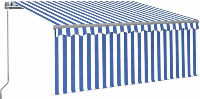 Furnicato Markise manuell einziehbar mit Rollo aus Polyester, Blau & Weiß, B: 35 m, T: 25 m - Bild 1
