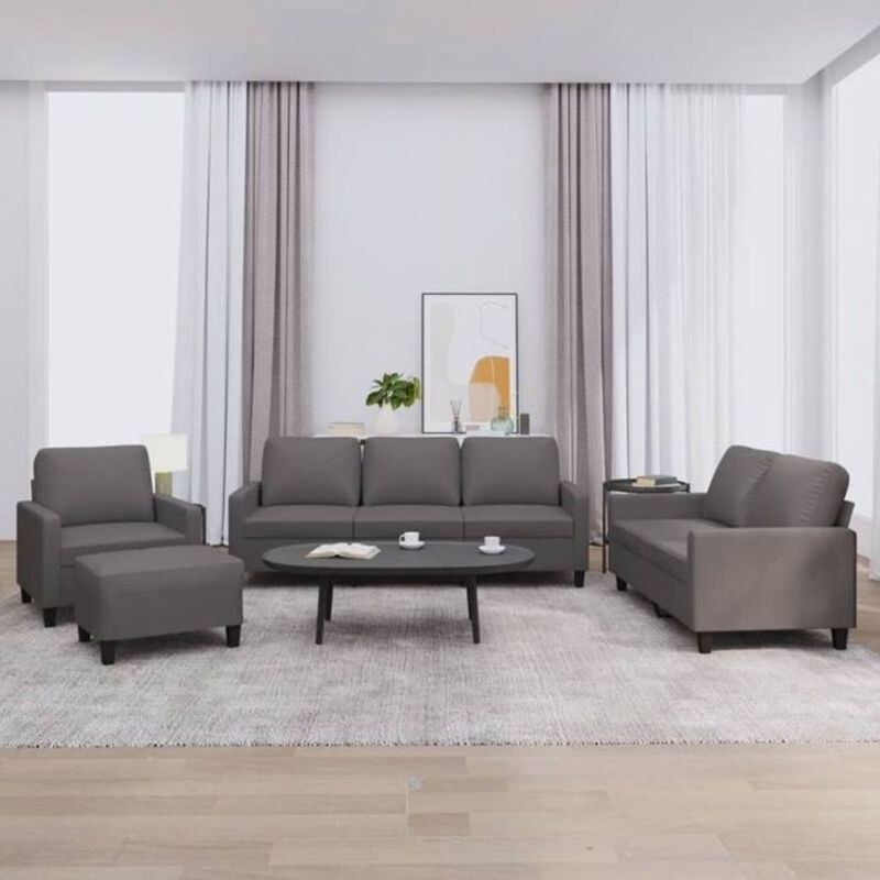 Vidaxl 4-tlg. Sofagarnitur in Grau aus Kunstleder mit Kissen im modernen Design - Bild 1