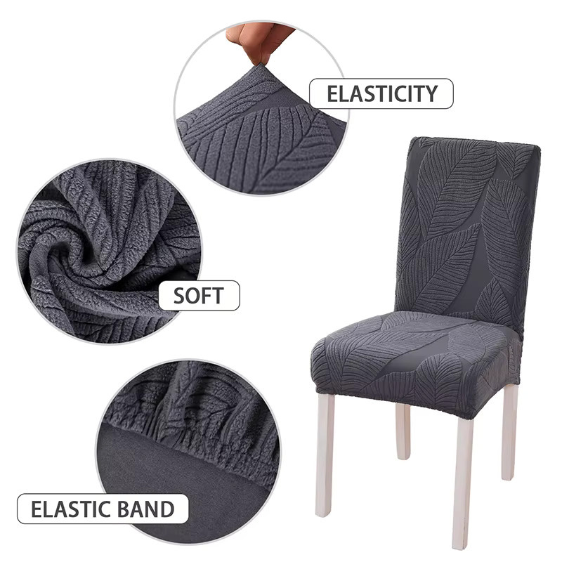 WANERQU Stretch-Stuhlbezug aus Jacquard mit floralem Muster in Grau für Esszimmerstühle - Bild 2