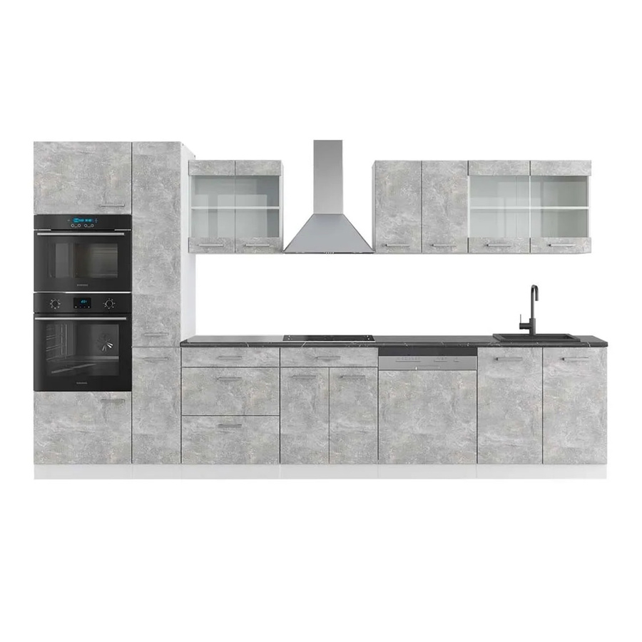 Vicco R-Line Küchenzeile in Beton-Optik und Weiß mit Hochschrank in Anthrazit, Breite: 350 cm - Bild 2