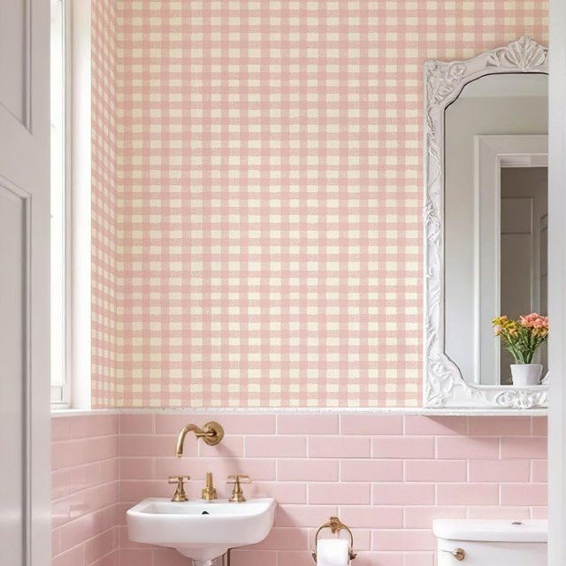 Selbstklebende PVC-Tapete von Binchi Outdoor Product mit rosa kariertem Muster, feuchtigkeitsbeständig, Breite: 44 cm, Länge: 300 cm - Bild 1