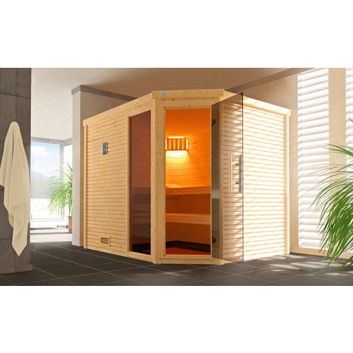 WEKA Designsauna Cubilis 3 für 6 Personen in Braun mit 9 kW Ofen und externer Steuerung - Bild 2