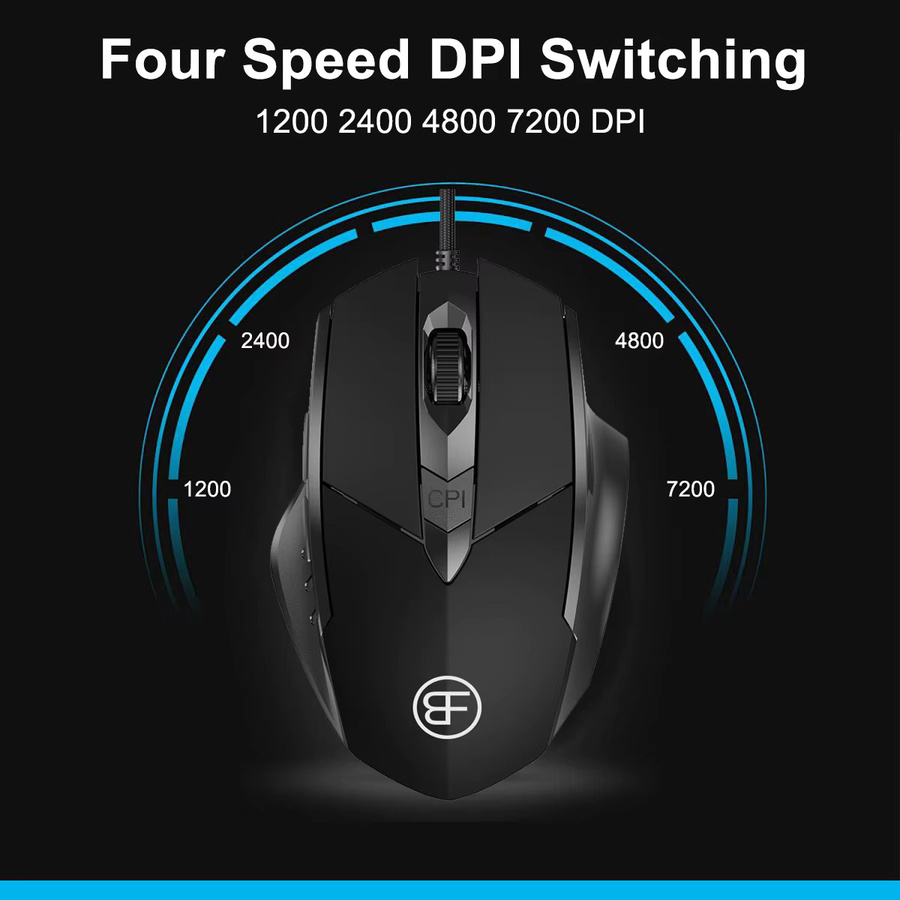 BalanceFit Ergonomische Gaming-Maus mit RGB-Beleuchtung, 7200 DPI, 6 Tasten, Schwarz - Bild 2