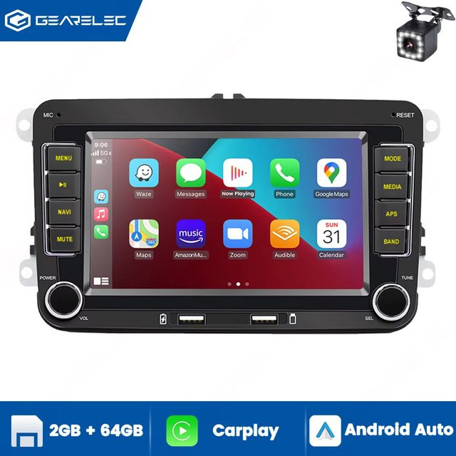 GEARELEC Android 13 Autoradio mit 7 Zoll Display und GPS in Schwarz für VW Volkswagen Skoda Octavia Golf 5 6 Touran Passat B6 Polo Jetta Caddy - Bild 1