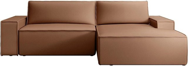 Vente-unique Schlafsofa Amelia in L-Form, Braun, Stoff und Leder-Optik, Breite: 267 cm - Bild 1