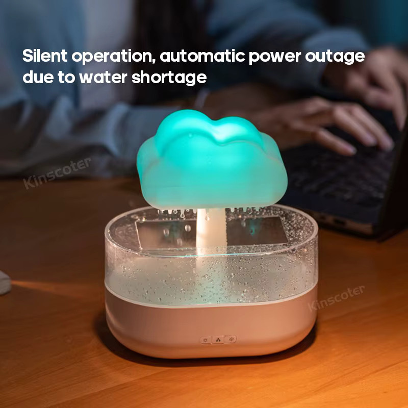 Kinscoter Wolken Regentropfen Aromatherapie Diffusor mit bunten Lichtern, weißer Desktop Luftbefeuchter und Duftfach - Bild 2