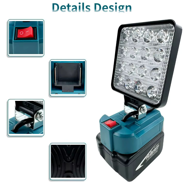 ZWINCKY LED-Akku-Taschenlampe für Makita 18 V, kabelloses LED-Flutlicht in Schwarz für Camping und Wandern - Bild 2