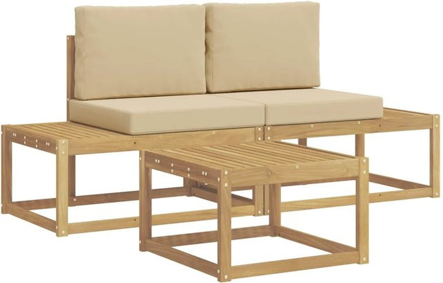 vidaXL Outdoor-Sofagarnitur aus Akazienholz mit Kissen in Weiß und Beige - Bild 1