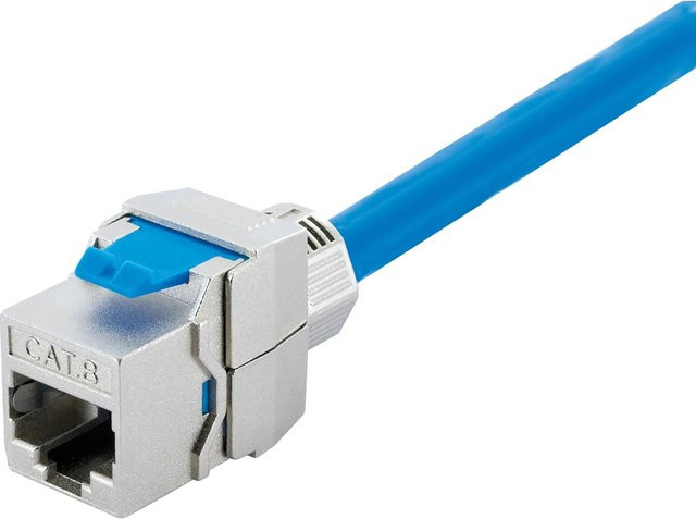 Schwaiger Keystone CAT8 Ethernet LAN Anschlussdose in Silber und Blau werkzeuglos - Bild 1