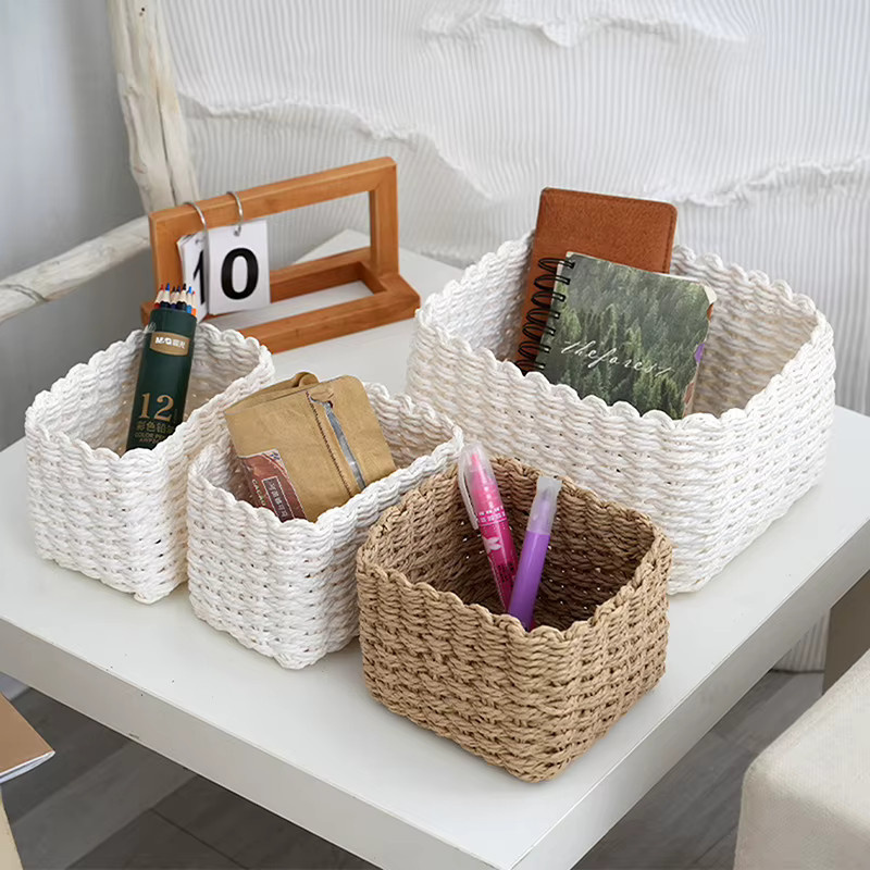 3er-Set handgefertigte Aufbewahrungskörbe aus Seegras und Papier in Beige, runde dekorative Lagerboxen zur Organisation von Büro und Haushalt - Bild 2