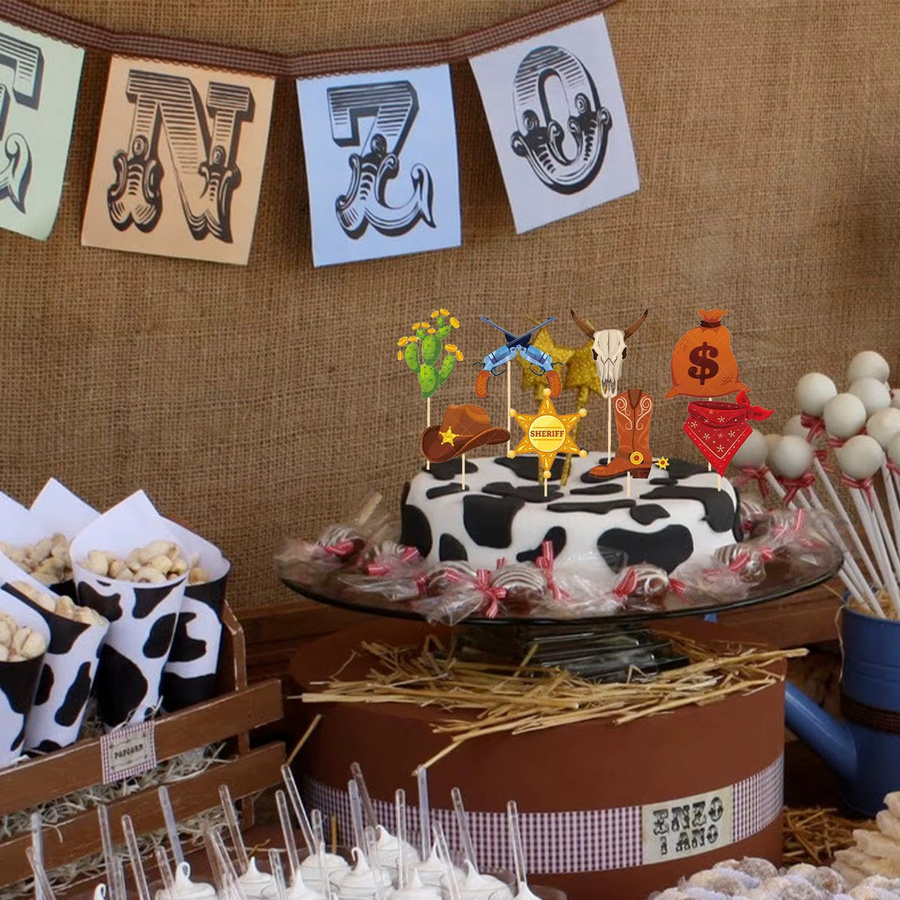 AADECORZZ Cowboy Kuchen Topper und Cupcake Dekoration im Western-Stil, Mehrfarbig - Bild 5