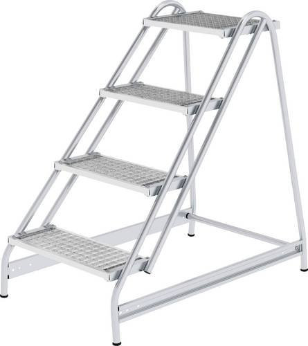 MUNK Günzburger Steigtechnik Aluminium-Arbeitspodest mit Stahl-Gitterrost und 4 Stufen in Silber, Arbeitshöhe: 3 m - Bild 1