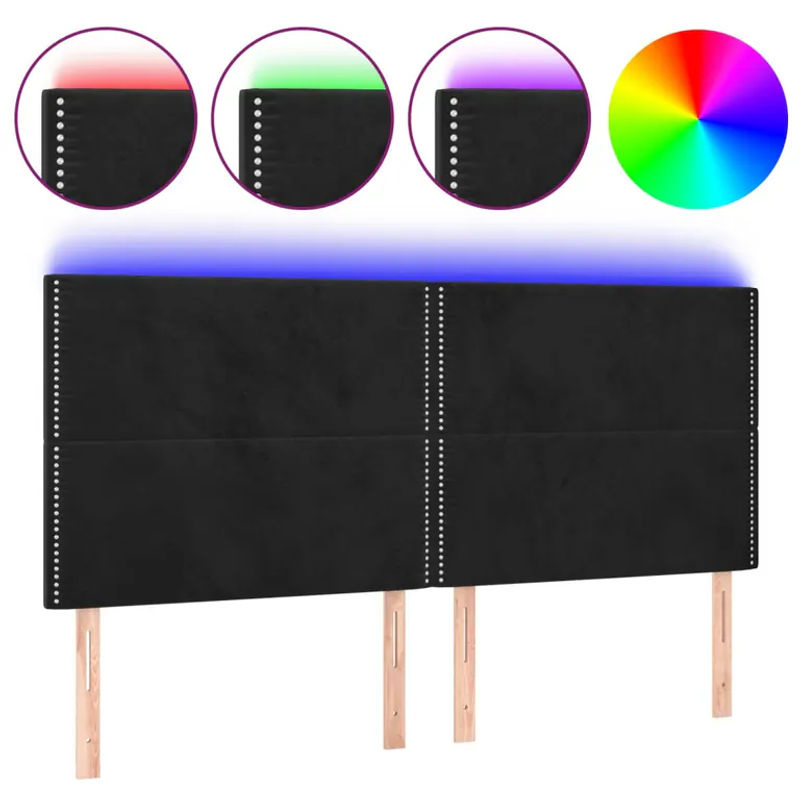 Vidaxl Bettkopfteil mit LED aus Samt in Schwarz, B: 180 cm, H: 118 bis 128 cm, T: 5 cm - Bild 4