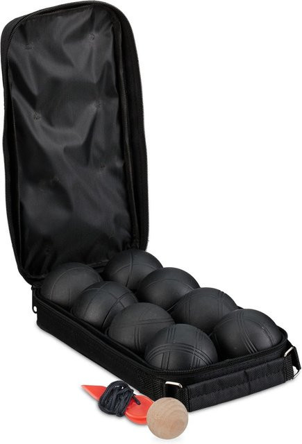Relaxdays Boule-Kugeln 8er Set Stahl Schwarz mit Tragetasche und Abstandsmesser - Bild 1