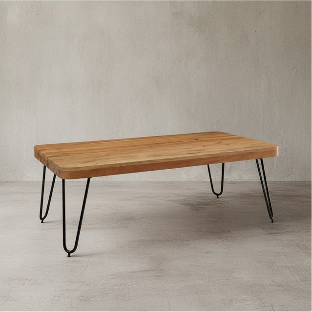 KADIMA DESIGN Couchtisch BALU aus Massivholz Akazie in Braun mit Edelstahlbeinen, Rechteckig, B/T/H: 115 x 60 x 40 cm - Bild 1