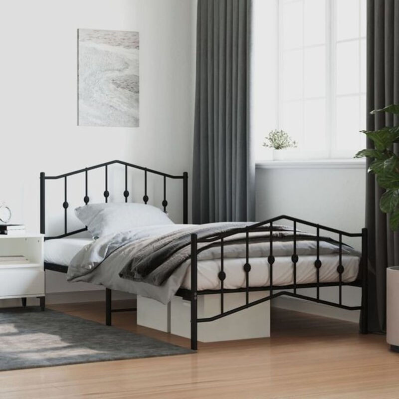 Vidaxl Metallbett mit Kopf- und Fußteil in Schwarz, Klassisches Bettgestell aus Stahl, B: 107 cm, L: 203 cm - Bild 1