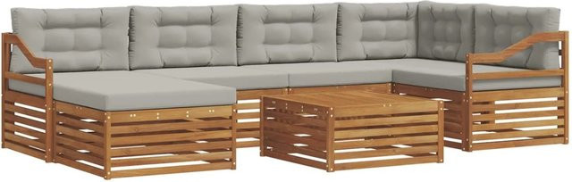 vidaXL Outdoor-Sofagarnitur aus Akazienholz in L-Form mit Kissen, 19-teiliges Set, Natur und Hellgrau - Bild 1