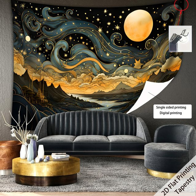 VIKAMA Astronomischer Nachthimmel Wandteppich, Mehrfarbiger Wandbehang im modernen Abstract-Design für Wohnzimmer und Schlafzimmer - Bild 1