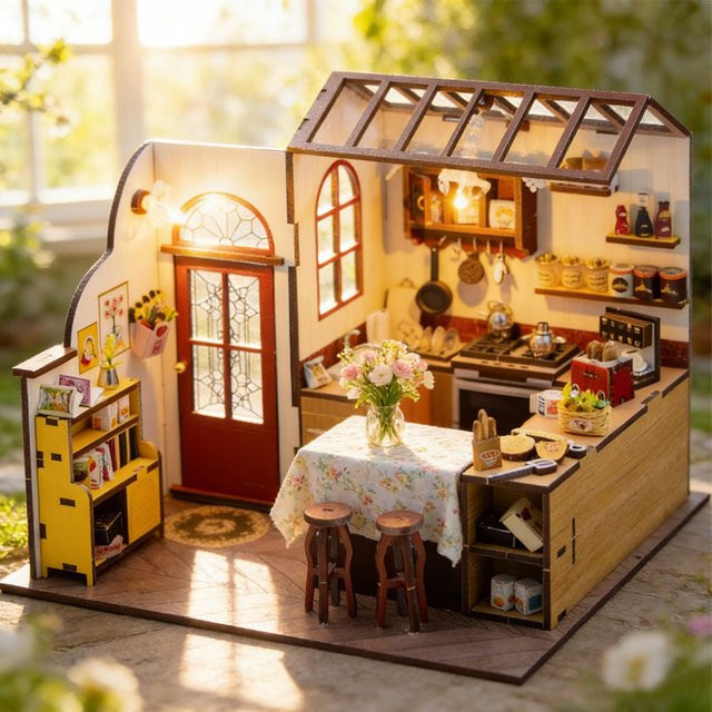 zuuton DIY Miniatur Puppenhaus Kit Holz Küche Modell mit LED Licht als 3D Puzzle Handwerk Set in Multicolour - Bild 1