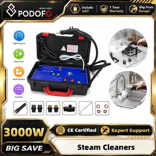 Podofo Tragbarer Dampfreiniger 3000W in Schwarz mit 120 Grad Hochtemperatur-Sterilisation und 3m Schlauch - Bild 1