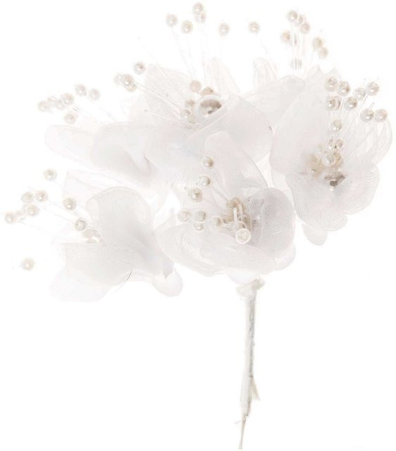 idee. Creativmarkt Blüten aus Organza in Weiß, 6 Stück für Hochzeiten und Kommunionfeiern - Bild 1