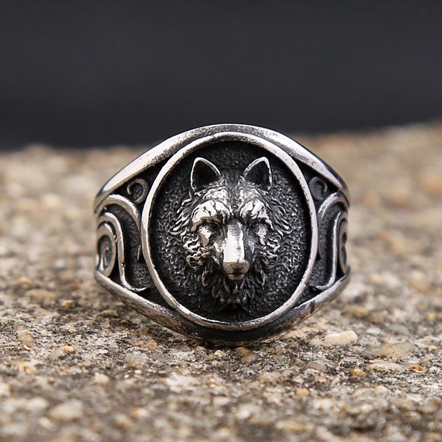Yiran Jewelry Ring Wolf Kopf, Edelstahl, Silber, Unisex - Bild 1