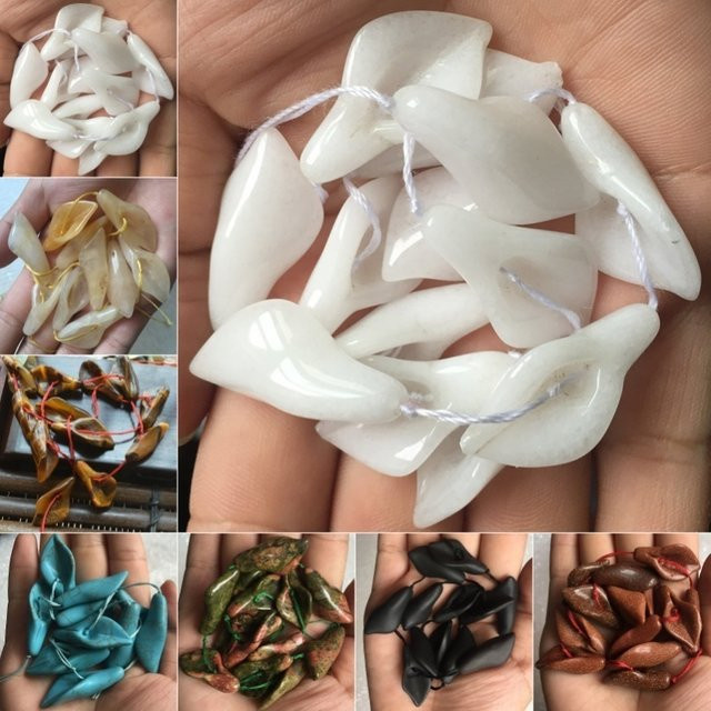 Natursteinperlen Blume Jade, Achate, Tigerauge, Türkis, 15" - Bild 1