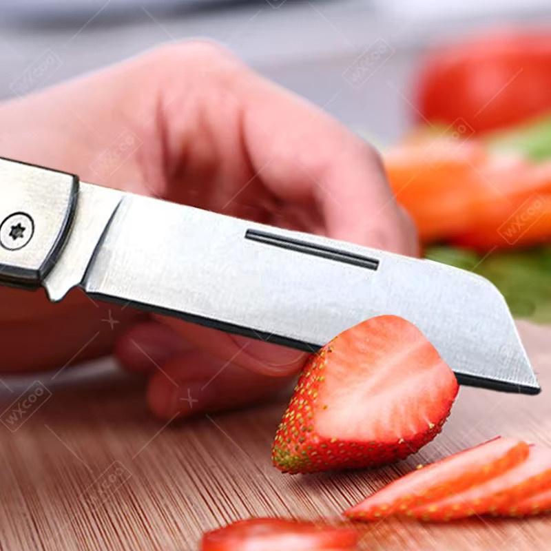 WXCOO Klappmesser aus Edelstahl mit Holzgriff in Silber als Obstschälmesser und Zitronenschäler für die Küche - Bild 2