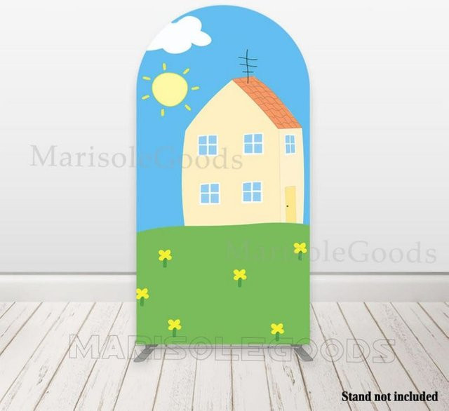 VIKAMA Cartoon-Haus-Dorf Bogen-Hintergrund-Set für Kindergeburtstage und Fotografie, Rund, Mehrfarbig, Durchmesser: 120 cm - Bild 1