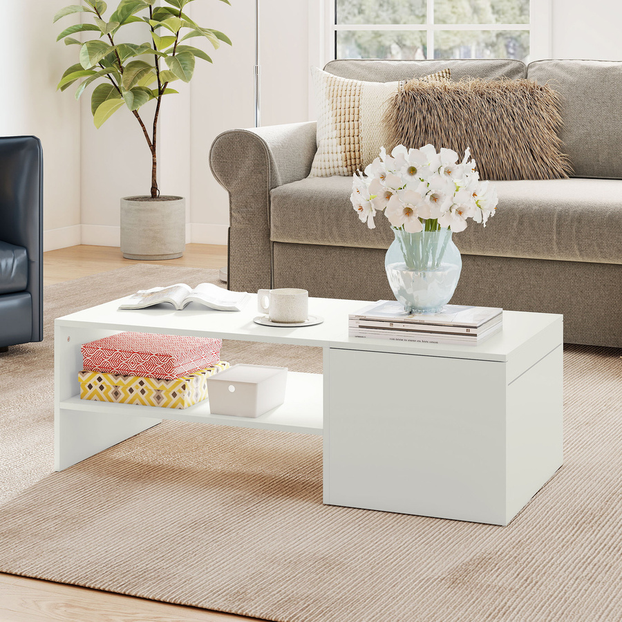 HOMCOM Couchtisch mit ausziehbarer Platte und Stauraum in Weiß, moderner Holztisch für Wohnzimmer und Büro, B/T/H: 110 x 52 x 36 cm, Aosom - Bild 2