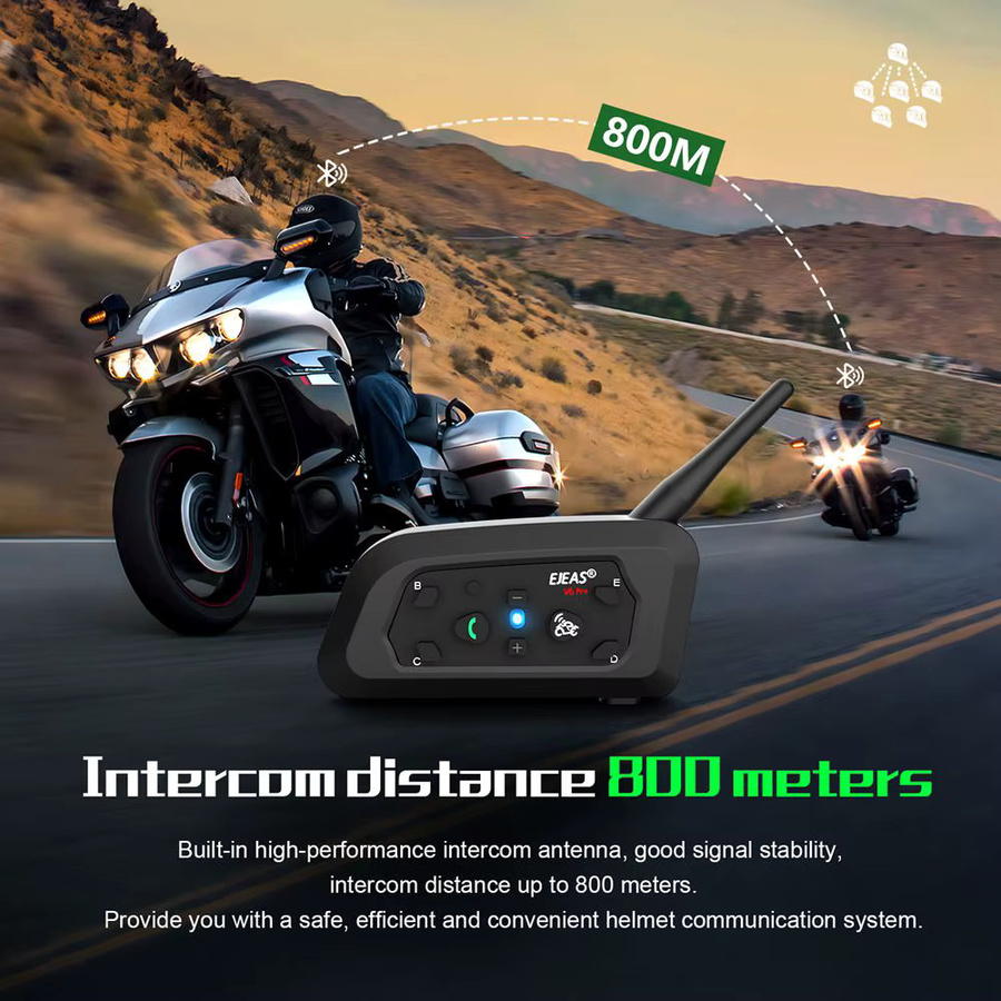 EJEAS V6 Pro Bluetooth Helm Intercom Set mit Musikplayer und IP67 Wasserdichtigkeit in Schwarz - Bild 3