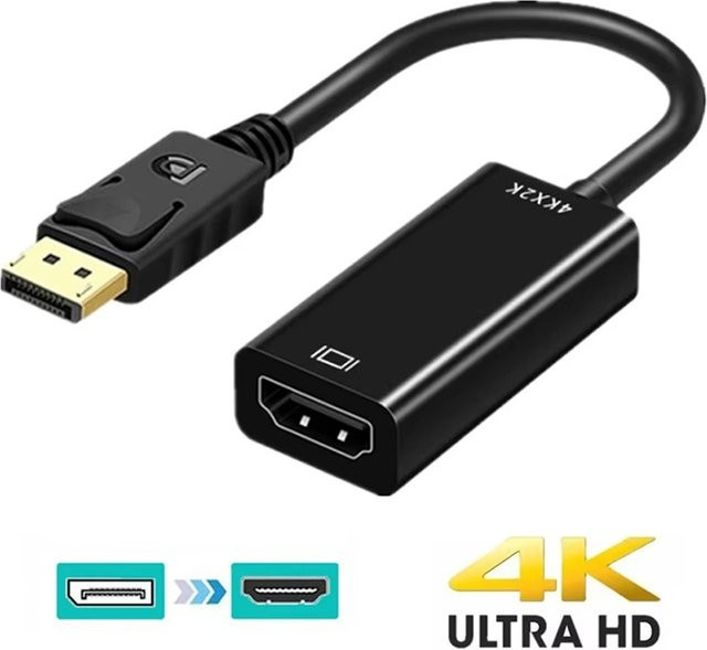 VORILYNEX DisplayPort zu HDMI Kabel 4K Adapter in Schwarz für Laptop, PC und Projektor - Bild 1
