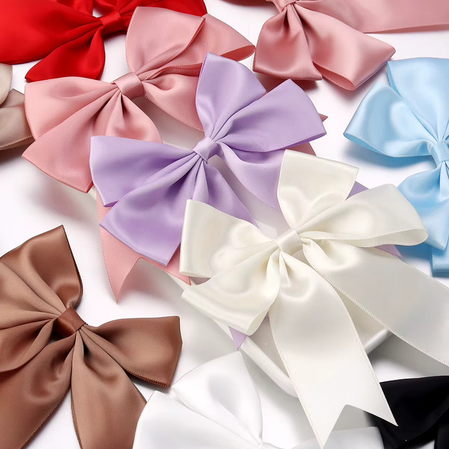 4er-Pack Satin-Schleifenbögen in Beige und Multicolour für DIY-Handarbeit und Partydekoration, B/H: 12 x 13 cm - Bild 3