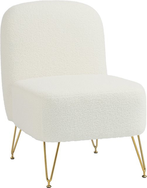 HOMCOM Sessel ohne Armlehnen aus weißem Bouclé mit goldfarbenen Metallfüßen, moderner Polstersessel für Wohnzimmer, Schlafzimmer oder Home Office - Bild 1