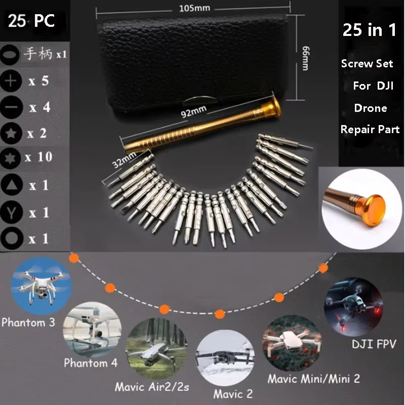 DJI Drone Reparatur Tool Kit 25 in 1 Schraubendreher Set in Schwarz für DJI Mini 2, Mini 3 Pro, Mavic Air 2, 2S Pro und Phantom 4/3 sowie Smartphones - Bild 3