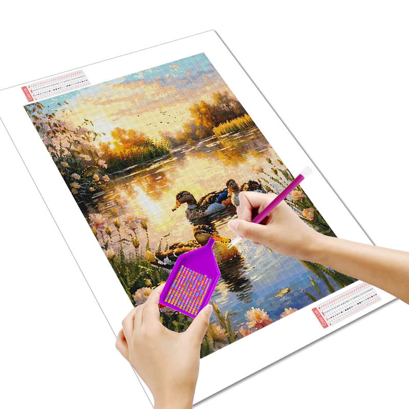 Huacan 5D DIY Diamantmalerei Enten-Teich Tier-Landschaft Mehrfarbig - Bild 2