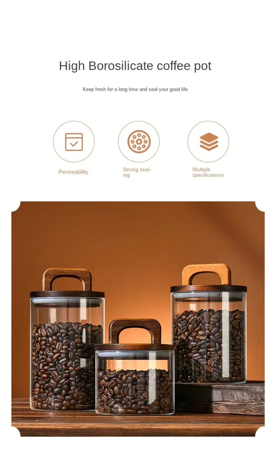 Luftdichter Glasbehälter mit Holzdeckel für Lebensmittel und Kaffeebohnen, transparent, 800 ml bis 2100 ml - Bild 3
