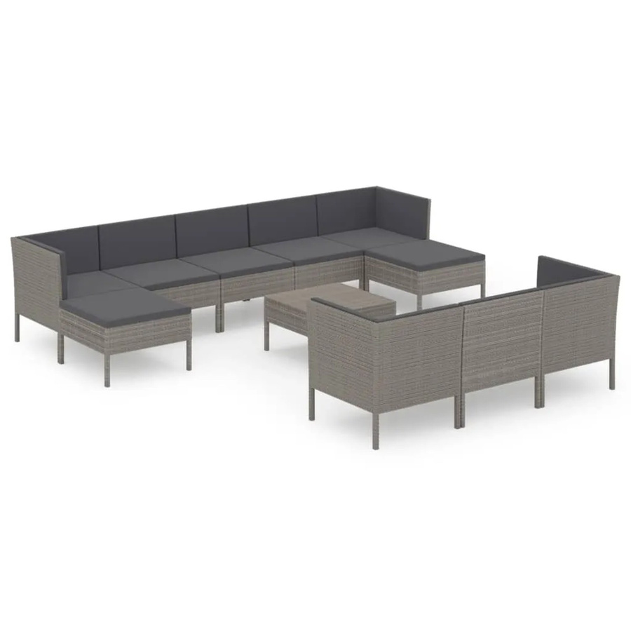 vidaXL 11-tlg Garten-Lounge-Set in U-Form aus Poly Rattan und Metall in Anthrazit mit Auflagen und Kissen - Bild 2